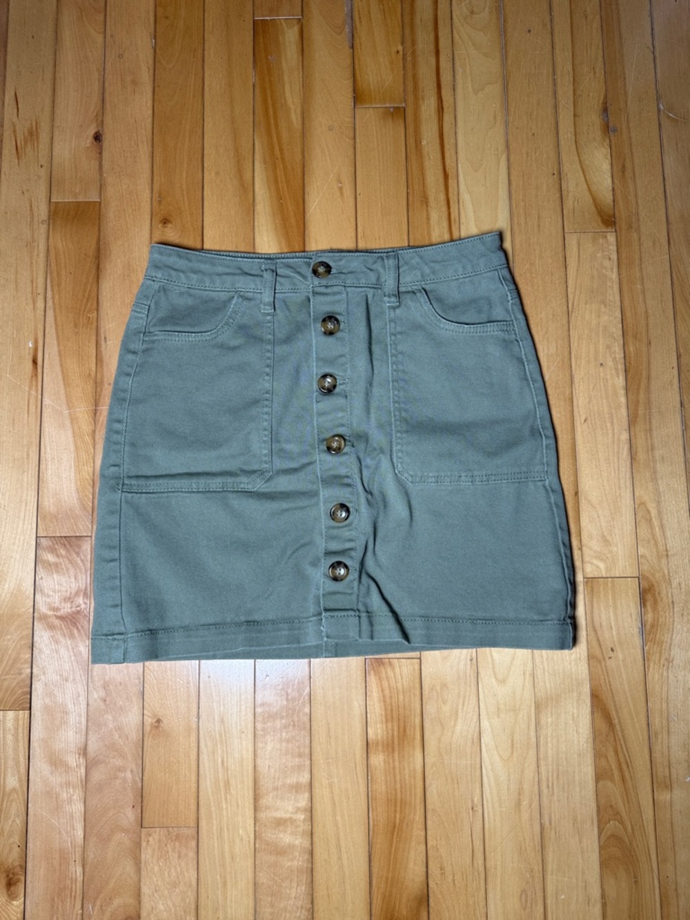 Button-Front Olive Green Women's Skirt
